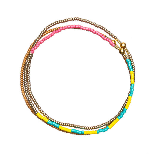 Set of 3 beaded bracelets sky blue, yellow, pink & silver