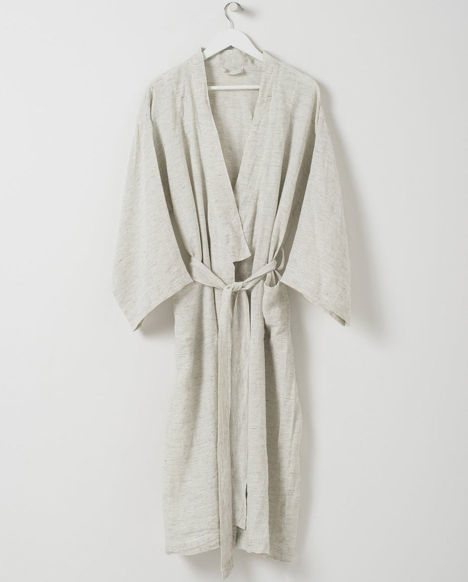 Women's linen dressing gown pinstripe