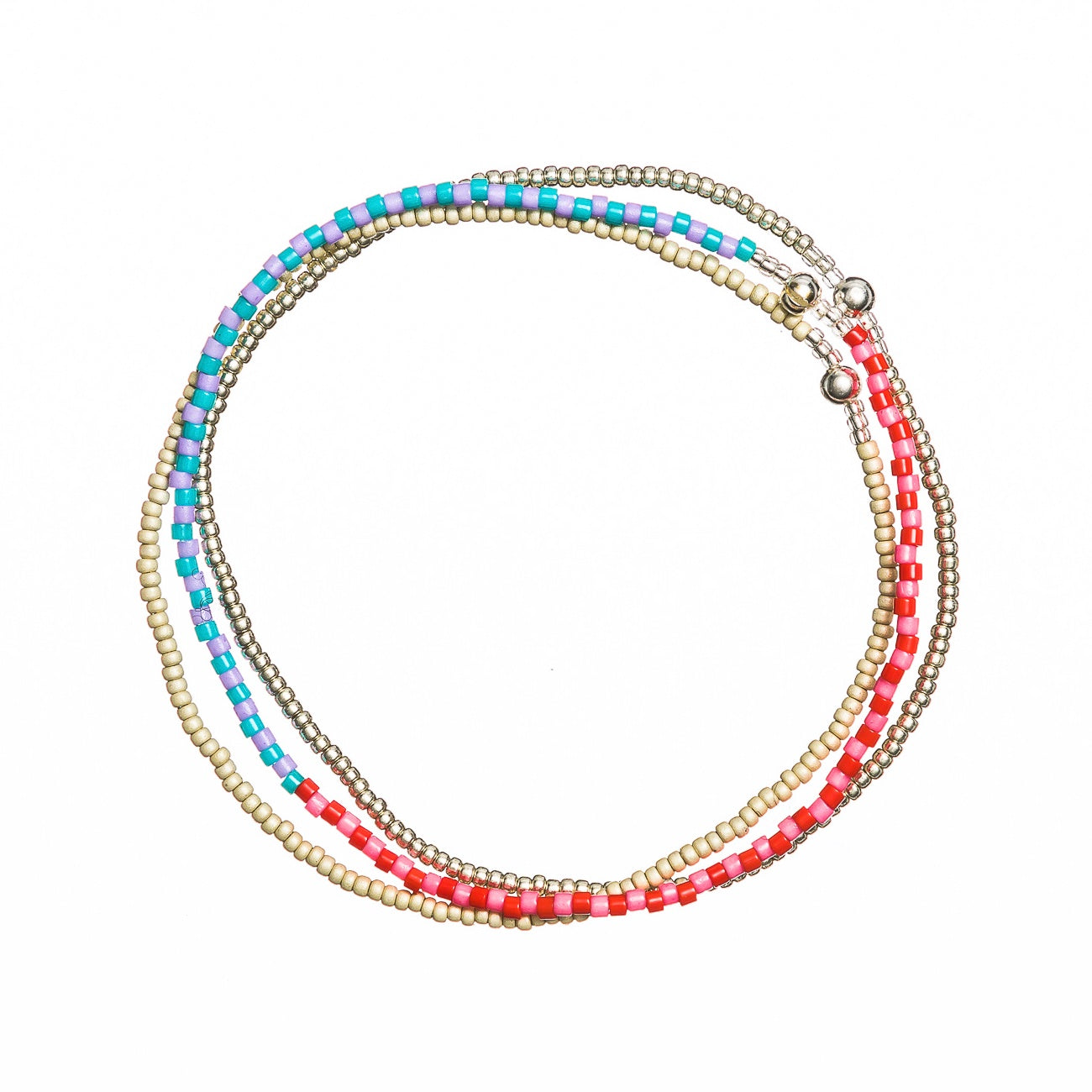 Set of 3 beaded bracelets turquoise mauve pink & silver