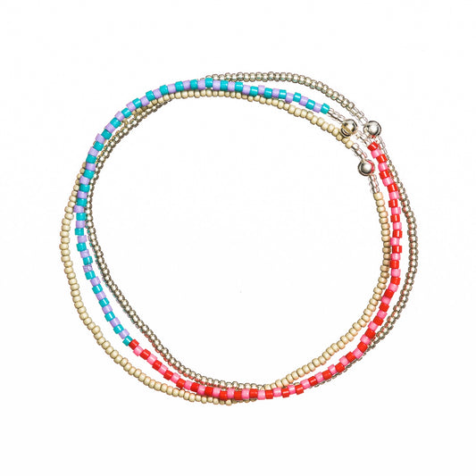 Set of 3 beaded bracelets turquoise mauve pink & silver