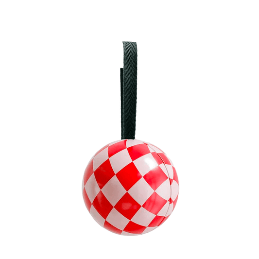 Xmas tin bauble red & pink check