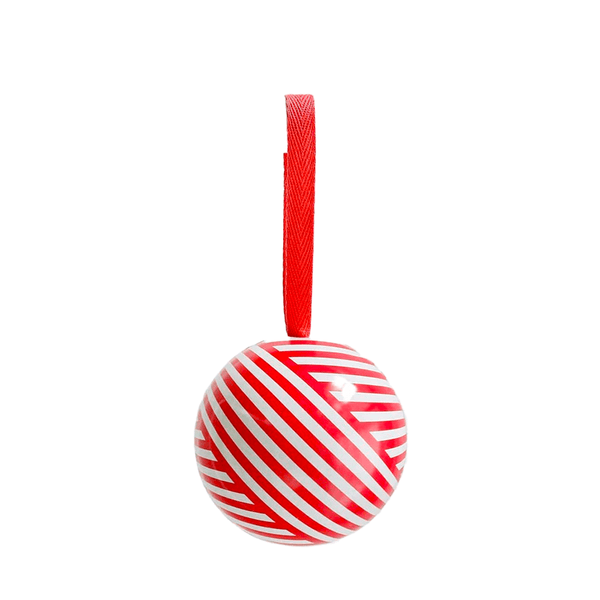 Xmas tin bauble red ribbon design