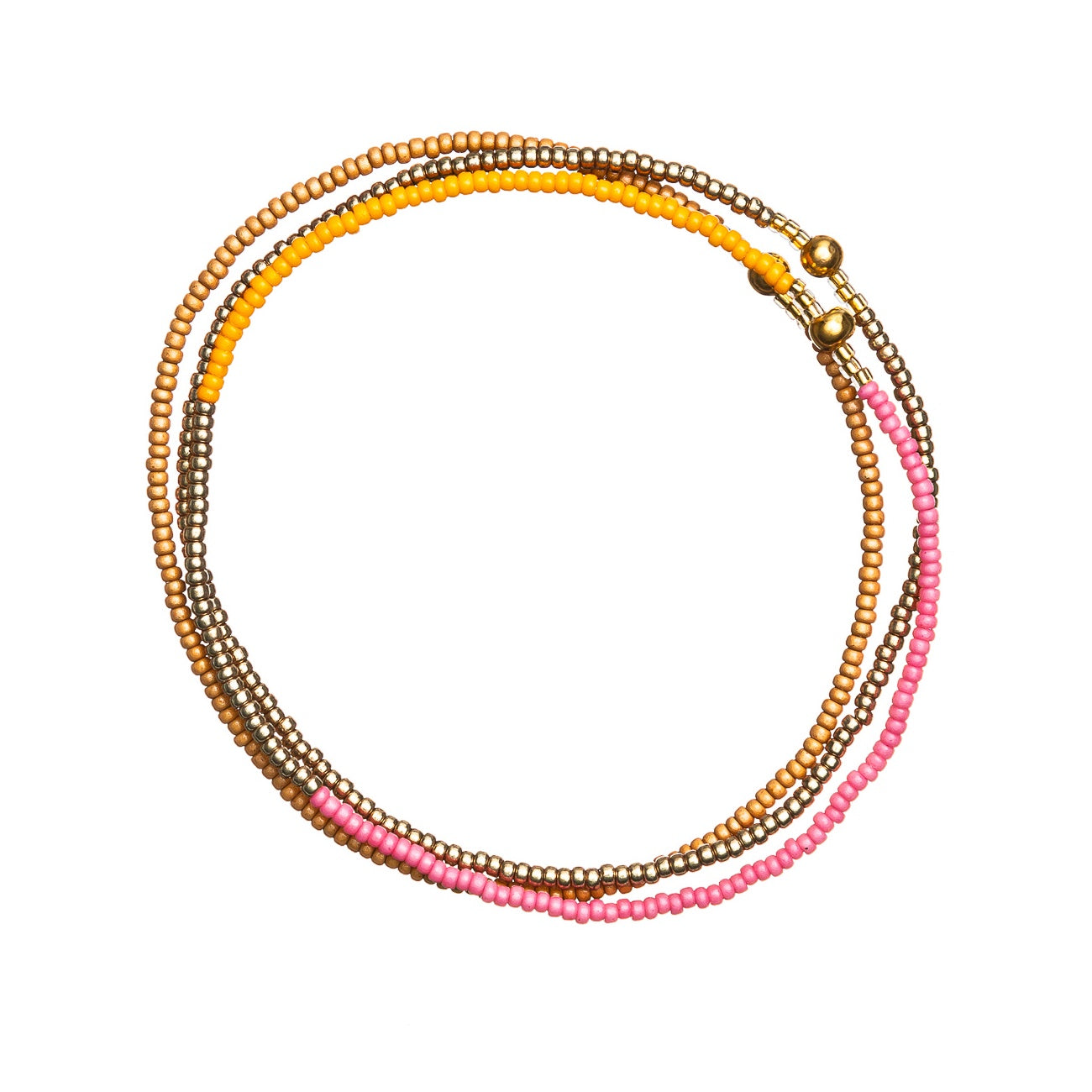 Set of 3 beaded bracelets mustard pink & gold
