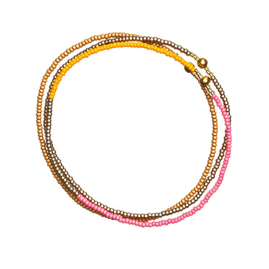 Set of 3 beaded bracelets mustard pink & gold