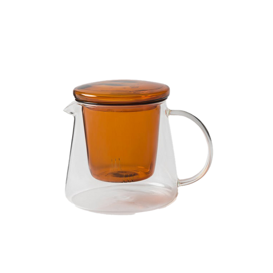 Clear glass teapot with amber lid