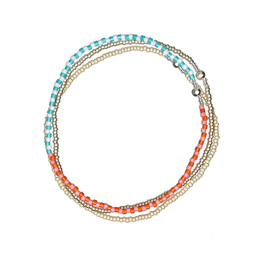 Set of 3 beaded bracelets turquoise white pink orange & silver