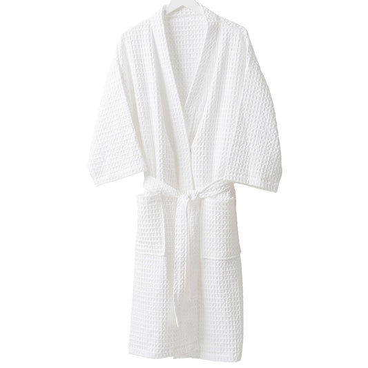 Waffle organic cotton dressing gown white